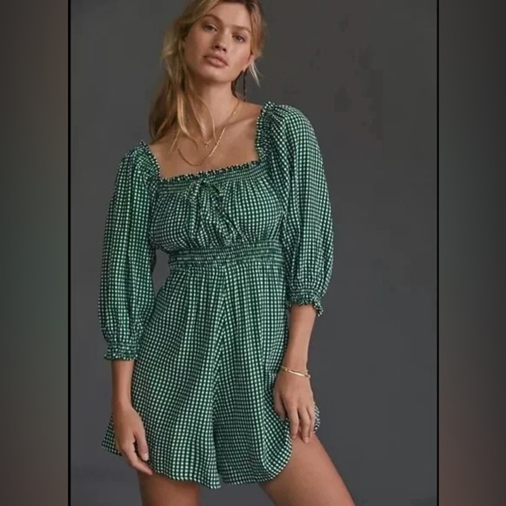 Faithfull the Brand Green Gingham Romper M